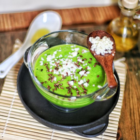 Green pea soup with feta cheese