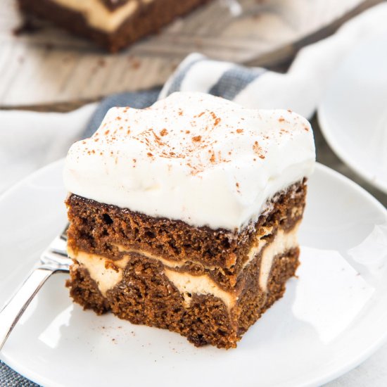 Cheesecake stuffed Gingerbread Cake