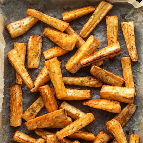 Vegan parmesan parsnips