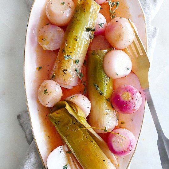 Braised Radishes and Leeks