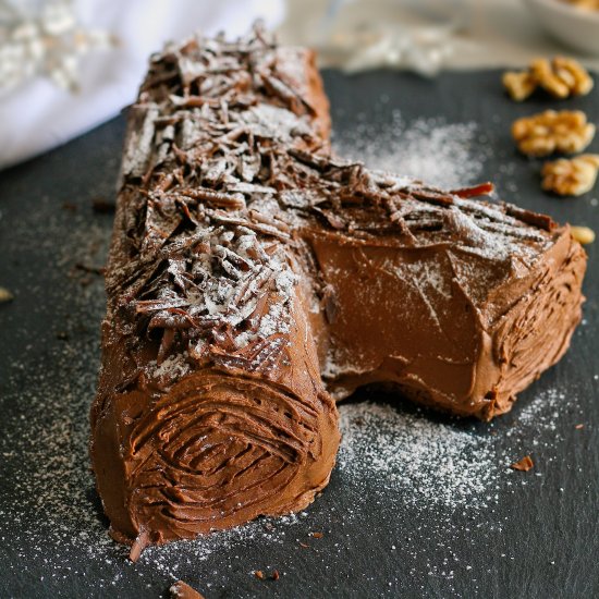 Chocolate and walnut Yule log