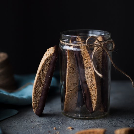 Chocolate Dipped Olive Oil Biscotti