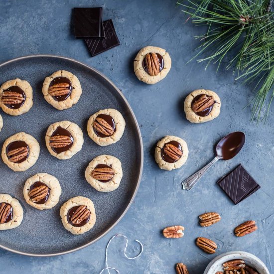 Chocolate Pecan Thumbprint Cookies