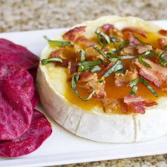 Peach Basil Bacon Baked Brie