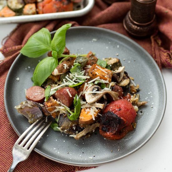 One Pan Pesto Veggies and Sausage