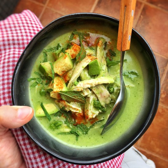 Avocado Chicken Soup with Pesto