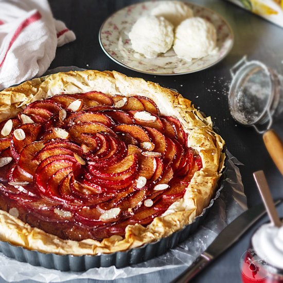 Rustic Plum Ricotta Tart with Fillo