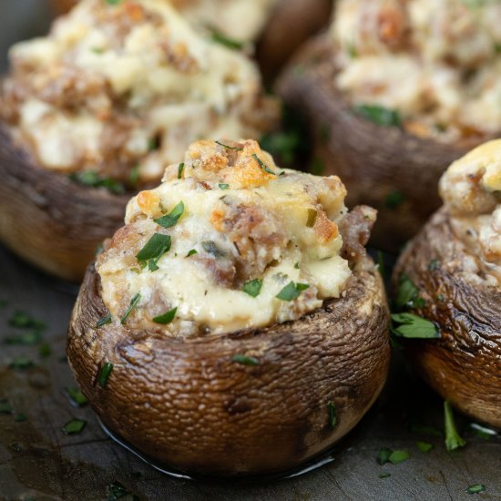 Boursin & Sausage Stuffed Mushrooms