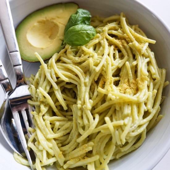 Creamy Avocado Basil Pesto Spaghett