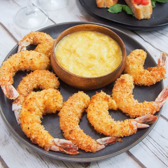 Baked coconut shrimp w mango sauce