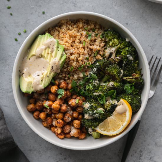 Crispy Quinoa Chickpea Bowls