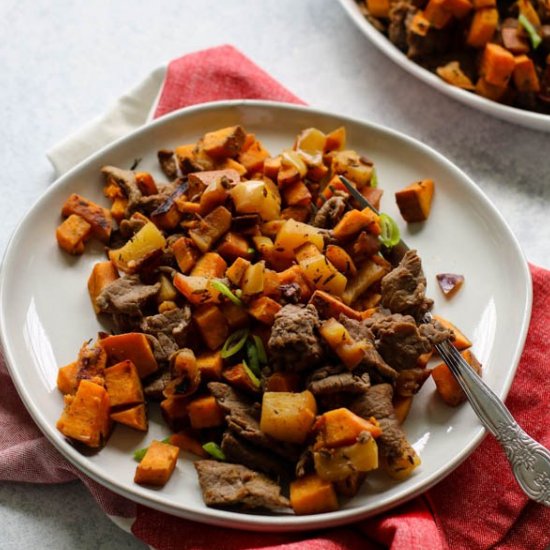 Steak, Apple, Sweet Potato Hash