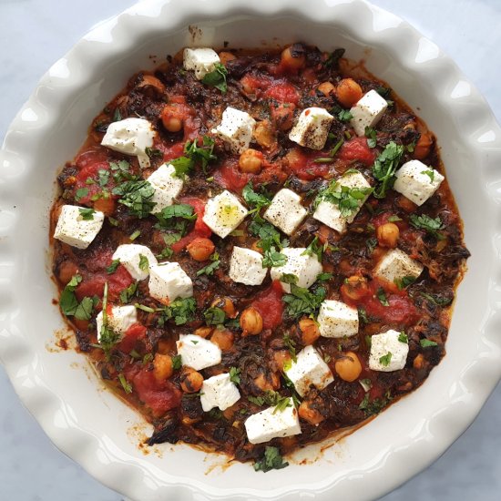 Baked Feta with Spinach & Chickpeas