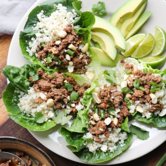 Thai Ground Beef Lettuce Wraps