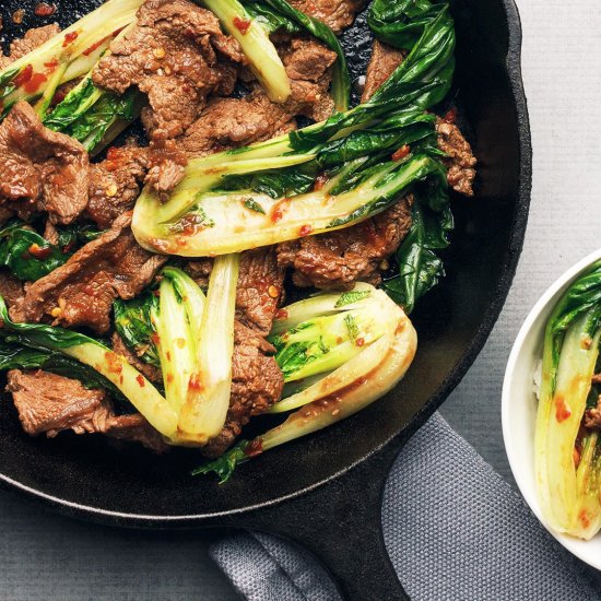 flatiron steak and bok choy