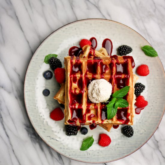 Belgian Waffles With Fruit Puree