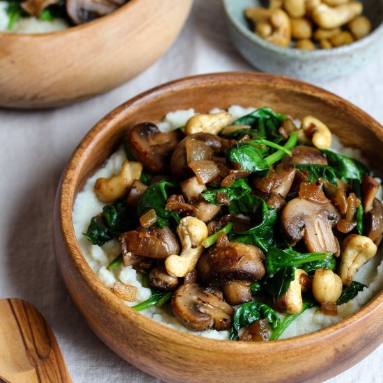 Cauli puree w/ mushrooms & spinach