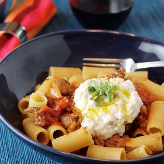 Lamb ragu with rigatoni