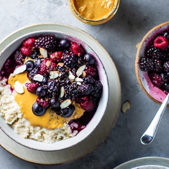 Peanut Butter & Jelly Oatmeal Bowls