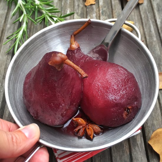 Poached Pears in Red Wine