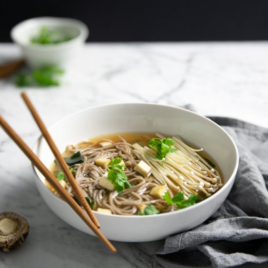 Vegan Miso Soup with Soba Noodles