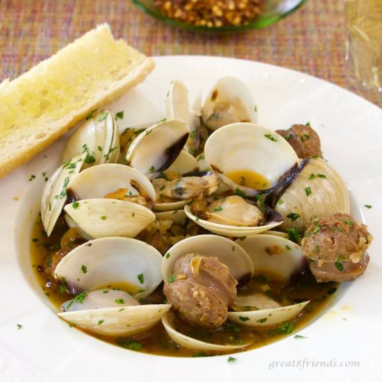 Clams with Hot Italian Sausage