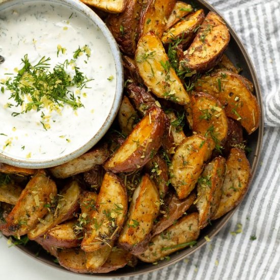 Greek Potato Wedges with Tzatziki