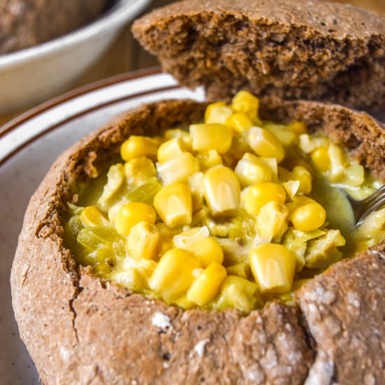 Creamy Corn Chowder+Bread Bowls