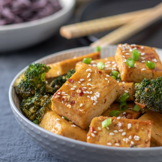 Sticky Sesame Tofu With Broccoli