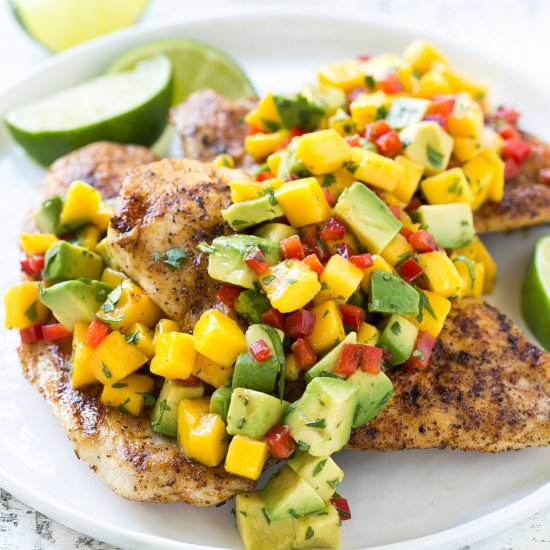 Grilled Chicken Mango Avocado Salsa