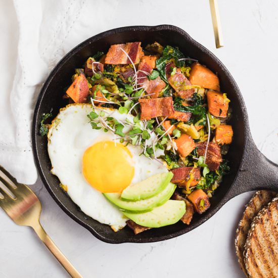 Sweet Potato Bacon Kale Hash