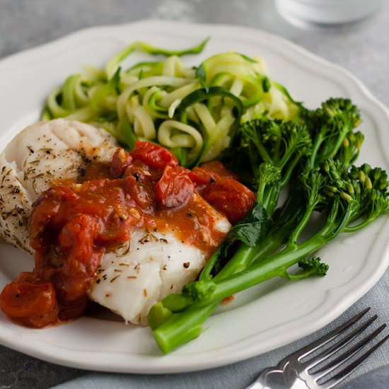 Cod with chunky tomato sauce