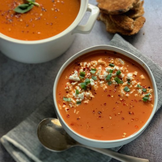 Greek tomato soup with feta & basil