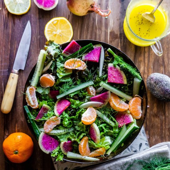 Watermelon Radish & Mandarin Salad