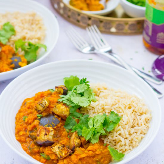 Roasted Aubergine & Red Lentil Dhal