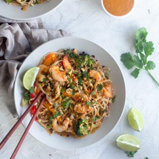 Almond Butter Shrimp Pad Thai