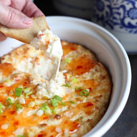 Crab Rangoon Dip with Baked Wontons