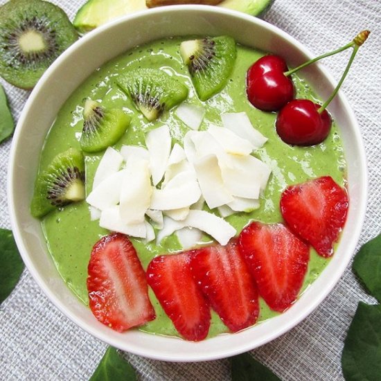 Avocado Spinach Green Smoothie Bowl