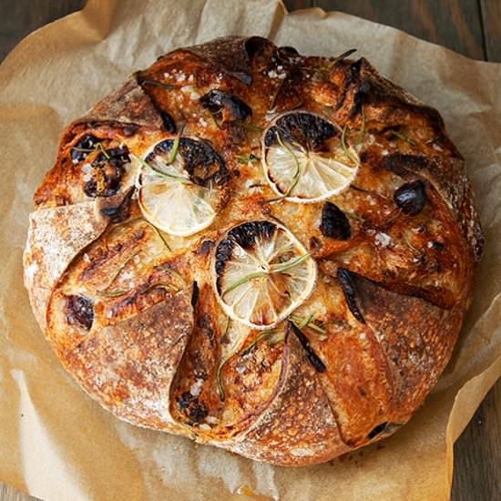 Olive Garlic Sourdough Crown