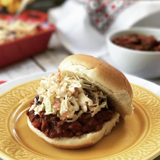 Sloppy BBQ Bison with Kick’n Slaw