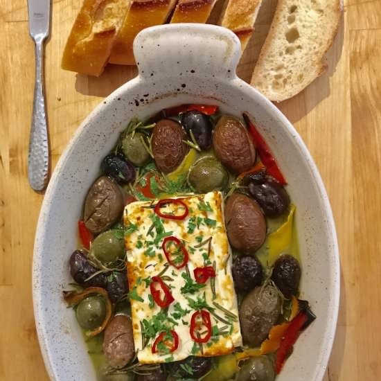 Baked Feta with Olives and Rosemary