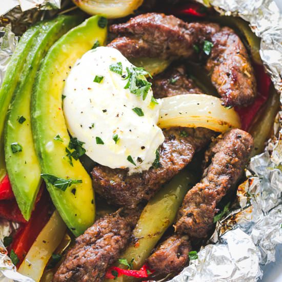 Chili Lime Steak Fajitas in Foil