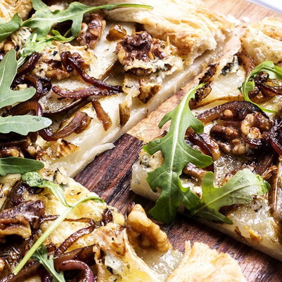 Pear and walnut puff pastry tart