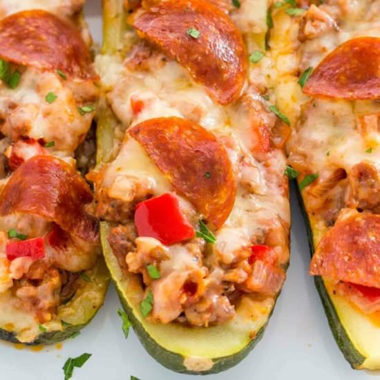 Pizza Stuffed Zucchini Boats