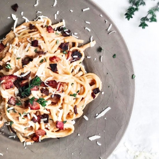 No-Cream Creamy Bacon Linguine