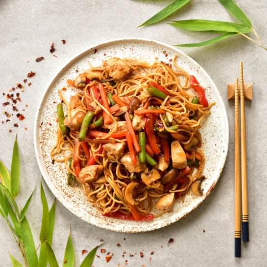 Sweet and sour chicken with noodles