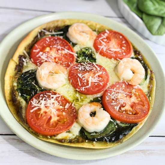 Shrimp Basil Pesto Tortilla Pizza