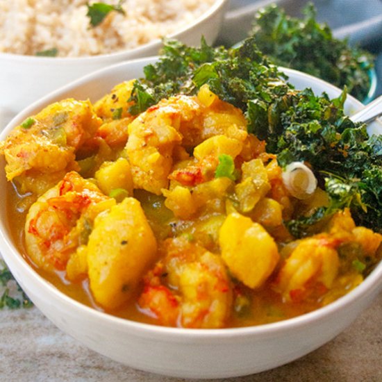 Curry Shrimp with Crispy Kale