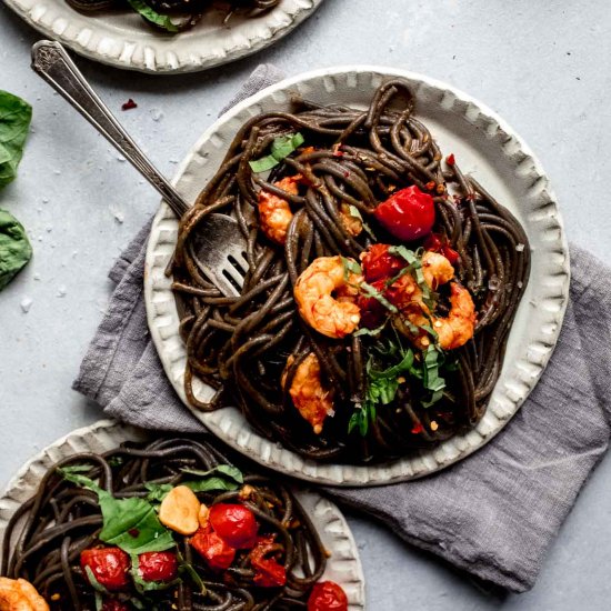 Squid Ink Pasta with Shrimp