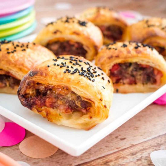 Cheese and bacon sausage rolls